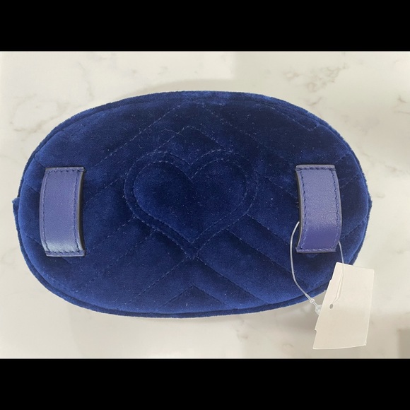 NEW GUCCI Blue Quilted Velvet GG Marmont Waist Belt Bag Fanny Pack Size 85/34 - Picture 5 of 11